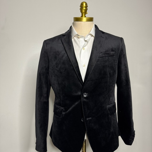 J.Ferrar Slim Fit Black Velvet Blazer Mens 42S Sport Coat Jacket - Picture 1 of 10